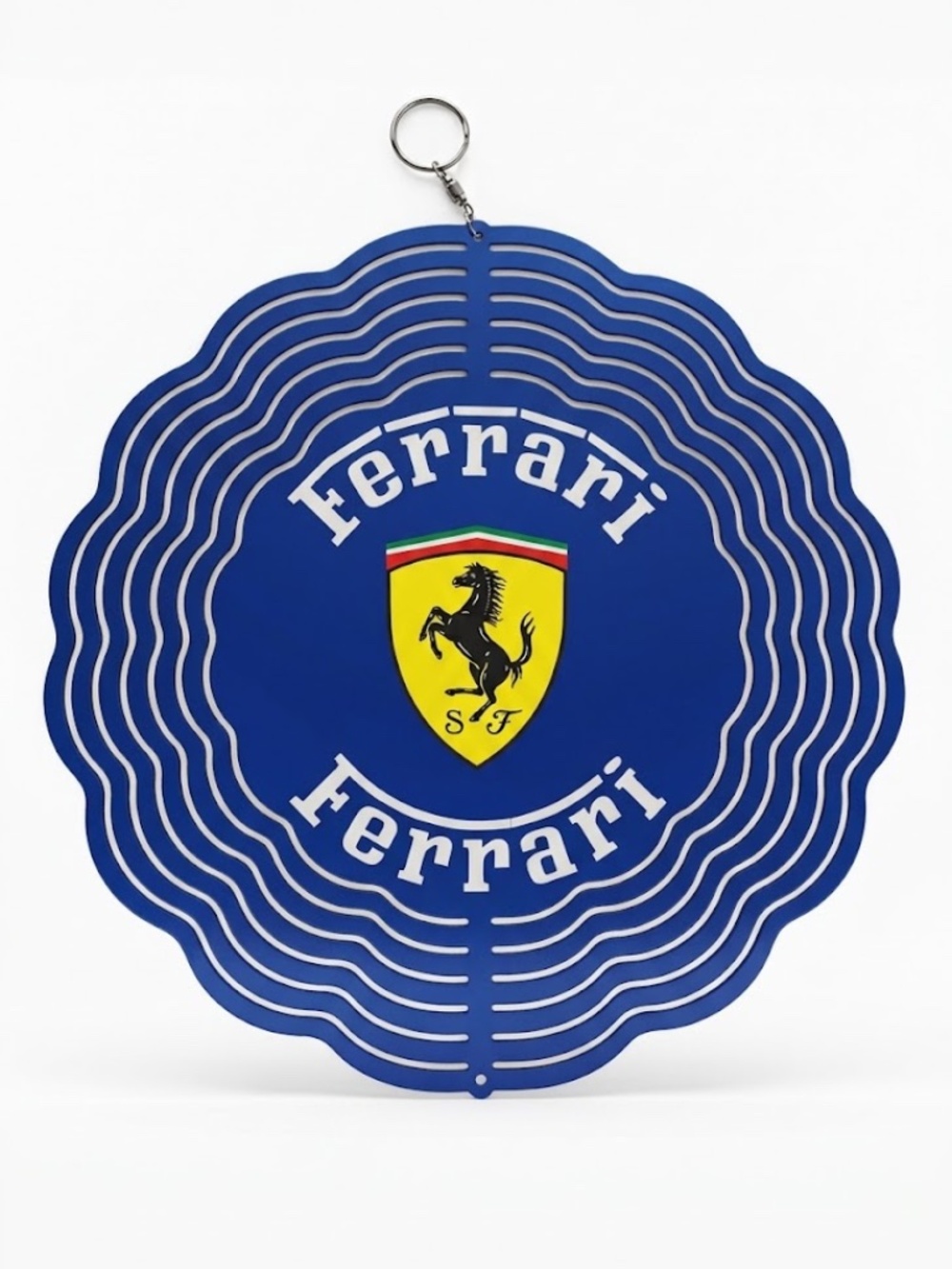 10" Ferrari Shield Logo Kinetic Wind Spinner - Blue Metal Hanging Yard Decor